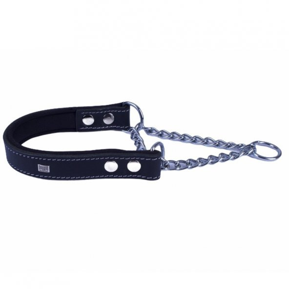 Doggie Konforlu Gerçek Deriden El Yapımı Boğma Zincirli Köpek Boyun Tasması 2,5x40-50cm Siyah