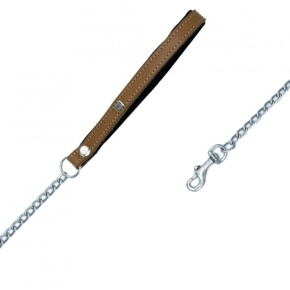 Doggie Konforlu Gerçek Deriden El Yapımı Zincirli Köpek Gezdirme Kayışı 2x110cm Camel - 2