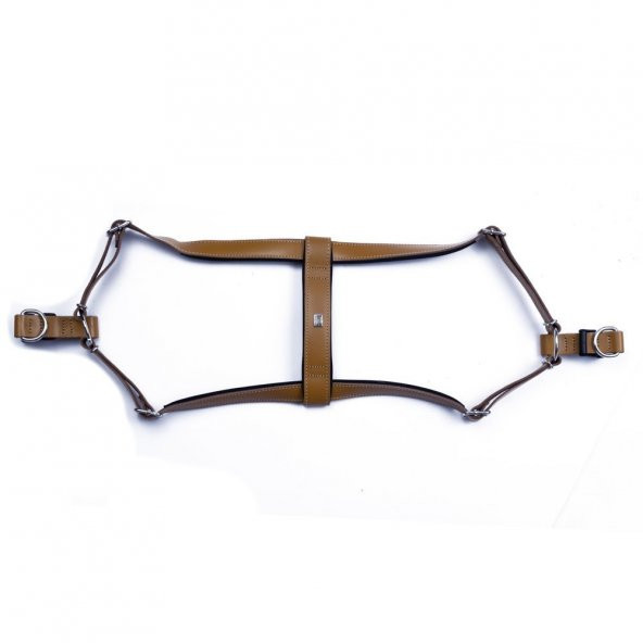 Doggie Konforlu Gerçek Deriden El Yapımı Ronin Model Köpek Göğüs Tasması XXL-3x70-80cm Camel