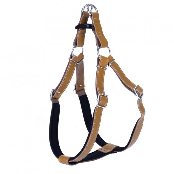 Doggie Konforlu Gerçek Deriden El Yapımı Ronin Model Köpek Göğüs Tasması XXL-3x70-80cm Camel - 2