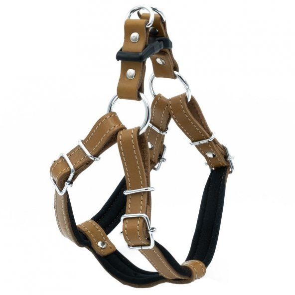 Doggie Konforlu Gerçek Deriden El Yapımı Ronin Model Köpek Göğüs Tasması S-1,5x40-45cm Camel - Resim 2