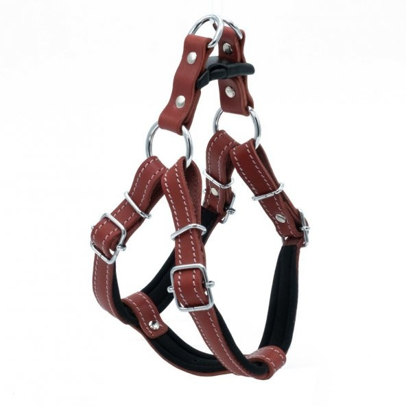 Doggie Konforlu Gerçek Deriden El Yapımı Ronin Model Köpek Göğüs Tasması S-1,5x40-45cm Kırmızı - 2