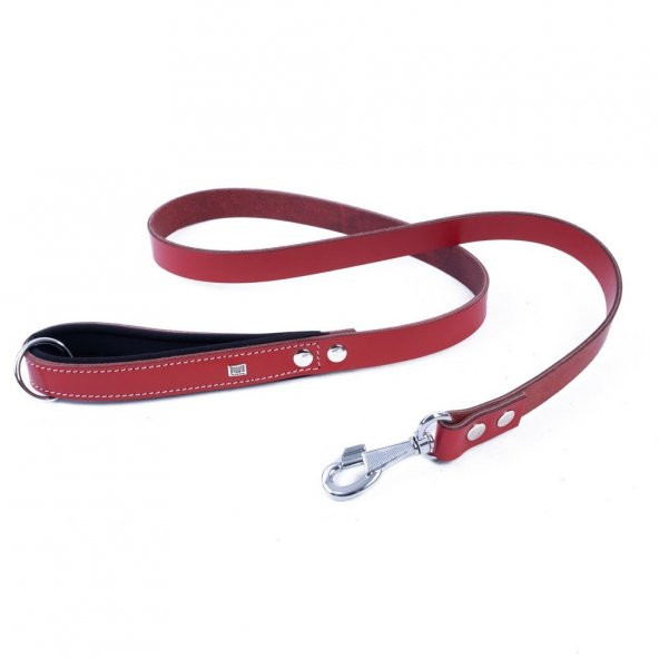 Doggie Konforlu Gerçek Deriden El Yapımı Köpek Gezdirme Kayışı 2,5x120cm Kırmızı - 2