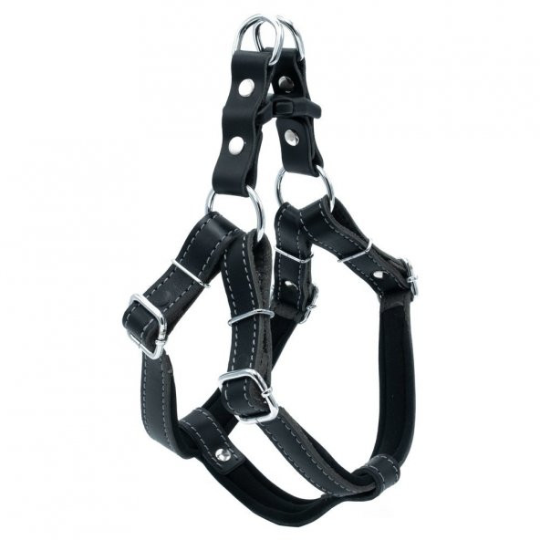 Doggie Konforlu Gerçek Deriden El Yapımı Ronin Model Köpek Göğüs Tasması XS-1,5x35-45cm Siyah - 2