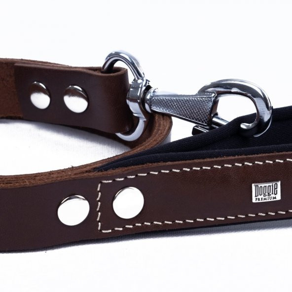 Doggie Konforlu Gerçek Deriden El Yapımı Köpek Gezdirme Kayışı 2,5x120cm Kahverengi - 3