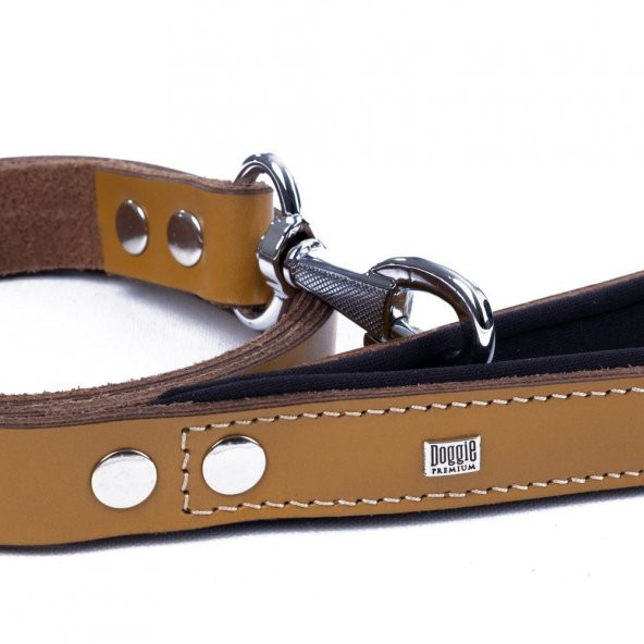 Doggie Konforlu Gerçek Deriden El Yapımı Köpek Gezdirme Kayışı 2,5x120cm Camel - Resim 3
