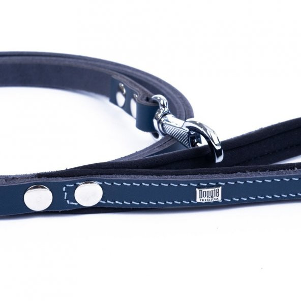 Doggie Konforlu Gerçek Deriden El Yapımı Köpek Gezdirme Kayışı 1,5x160cm Royal Mavi - 3