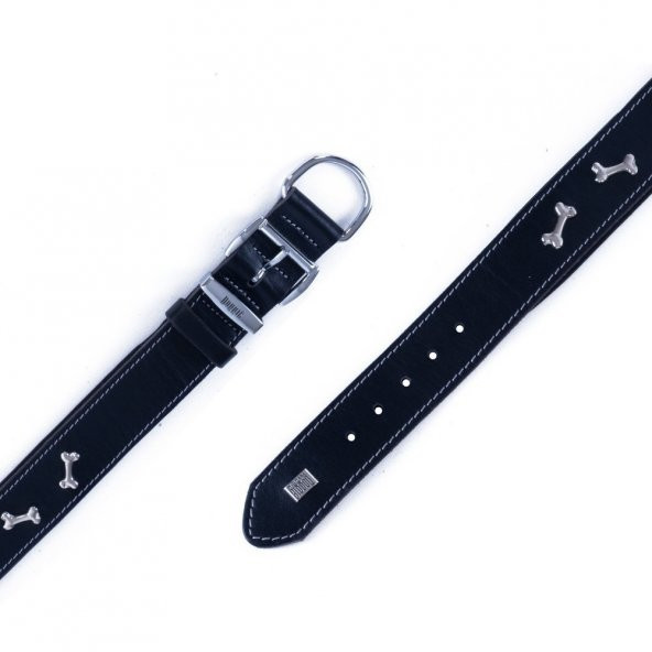 Doggie Konforlu Gerçek Deriden El Yapımı Kemik Süslü Köpek Boyun Tasması 4x57-65cm Siyah - 4