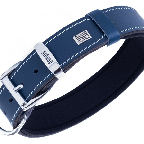 Doggie Konforlu Gerçek Deriden El Yapımı Kemik Süslü Köpek Boyun Tasması 4x47-55cm Royal Mavi - Resim 2