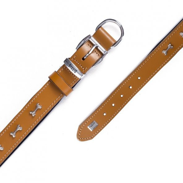Doggie Konforlu Gerçek Deriden El Yapımı Kemik Süslü Köpek Boyun Tasması 3,5x47-55cm Camel - 4