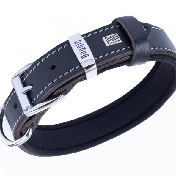 Doggie Konforlu Gerçek Deriden El Yapımı Kemik Süslü Köpek Boyun Tasması 2,5x37-45cm Siyah - Resim 2