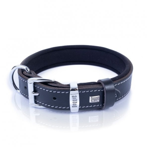 Doggie Konforlu Gerçek Deriden El Yapımı Kemik Süslü Köpek Boyun Tasması 2,5x37-45cm Siyah - Resim 3