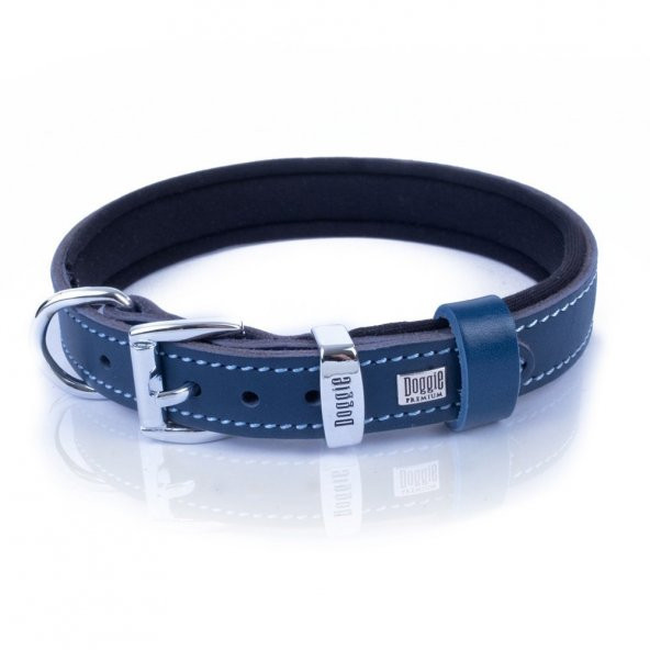 Doggie Konforlu Gerçek Deriden El Yapımı Kemik Süslü Köpek Boyun Tasması 2x30-35cm Royal Mavi - 3