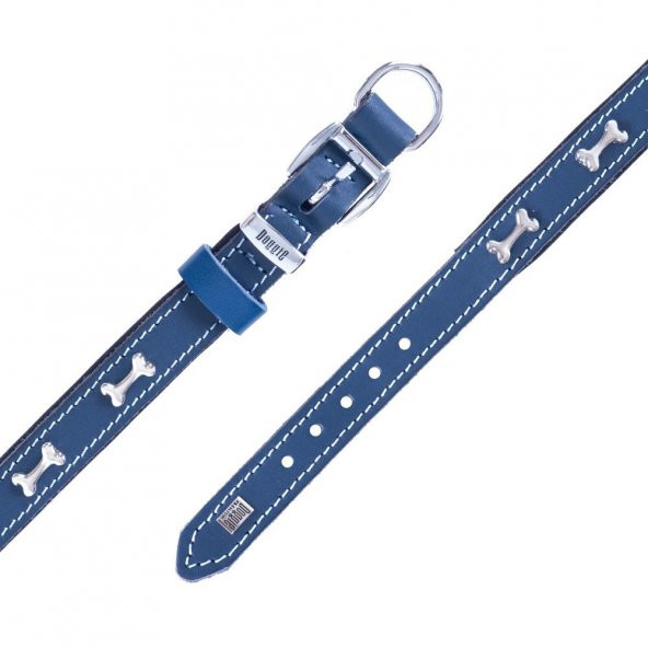 Doggie Konforlu Gerçek Deriden El Yapımı Kemik Süslü Köpek Boyun Tasması 2x30-35cm Royal Mavi - 4