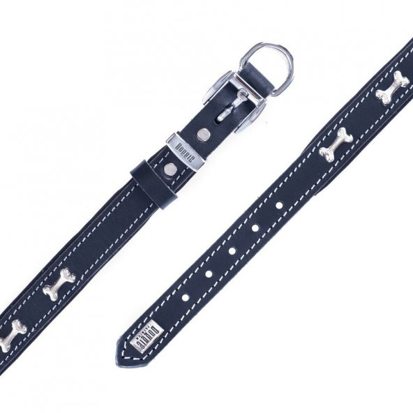 Doggie Konforlu Gerçek Deriden El Yapımı Kemik Süslü Köpek Boyun Tasması 2x30-35cm Siyah - 4
