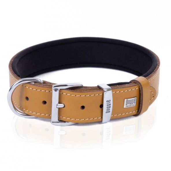 Doggie Konforlu Gerçek Deriden El Yapımı Nazar Boncuklu Köpek Boyun Tasması 3,5x47-55cm Camel/