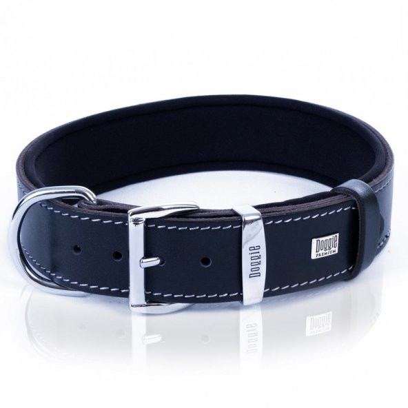 Doggie Konforlu Gerçek Deriden El Yapımı Çivili Köpek Boyun Tasması 4x47-55cm Siyah - Resim 3