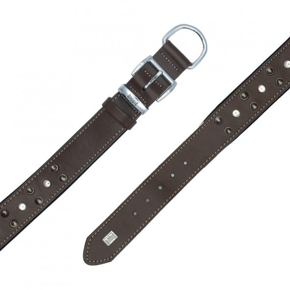 Doggie Konforlu Gerçek Deriden El Yapımı Çivili Köpek Boyun Tasması 4x57-65cm Kahverengi - 4