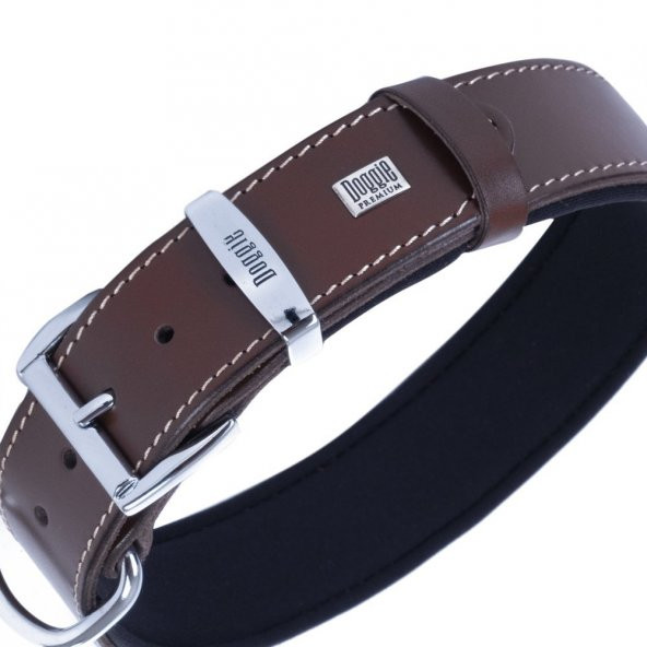 Doggie Konforlu Gerçek Deriden El Yapımı Köpek Boyun Tasması 4x52-60cm Kahverengi - 2