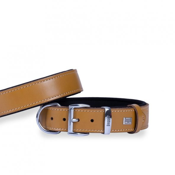 Doggie Konforlu Gerçek Deriden El Yapımı Köpek Boyun Tasması 3,5x47-55cm Camel