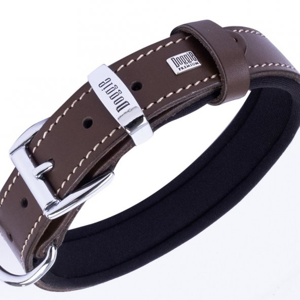 Doggie Konforlu Gerçek Deriden El Yapımı Köpek Boyun Tasması 2,5x37-45cm Kahverengi* - 2