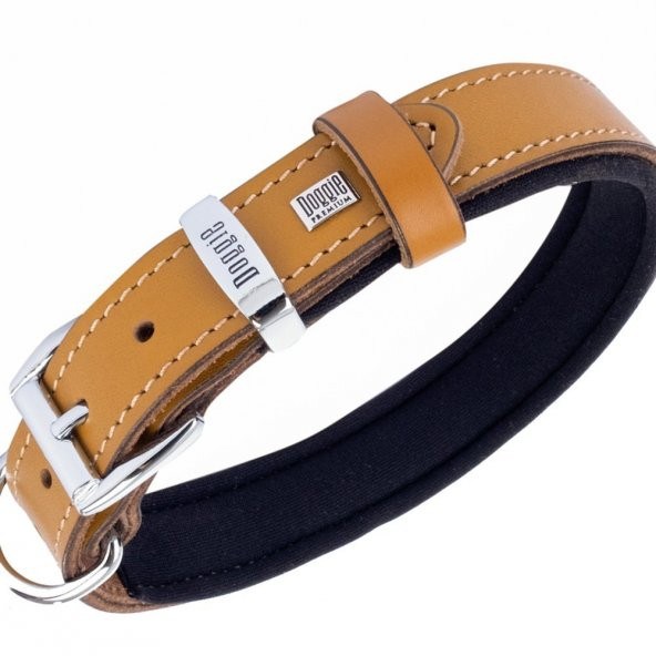 Doggie Konforlu Gerçek Deriden El Yapımı Köpek Boyun Tasması 2,5x37-45cm Camel - 2