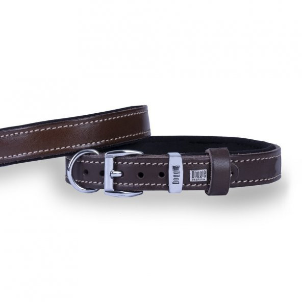 Doggie Konforlu Gerçek Deriden El Yapımı Köpek Boyun Tasması 2x30-35cm Kahverengi
