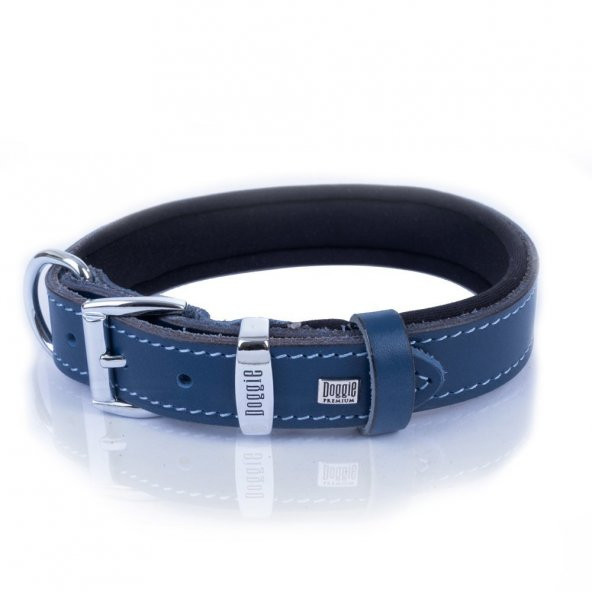 Doggie Konforlu Gerçek Deriden El Yapımı Köpek Boyun Tasması 2,5x37-45cm Royal Mavi - 3