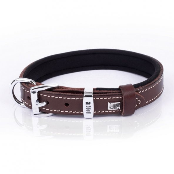 Doggie Konforlu Gerçek Deriden El Yapımı Köpek Boyun Tasması 2x30-35cm Kahverengi - 3