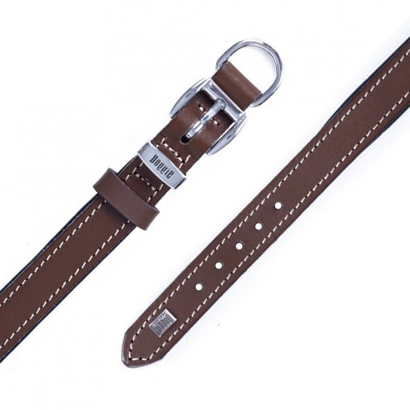 Doggie Konforlu Gerçek Deriden El Yapımı Köpek Boyun Tasması 2x30-35cm Kahverengi - 4