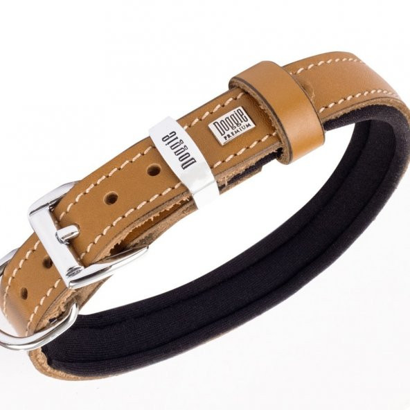 Doggie Konforlu Gerçek Deriden El Yapımı Köpek Boyun Tasması 1,5x25-30cm Camel - Resim 2