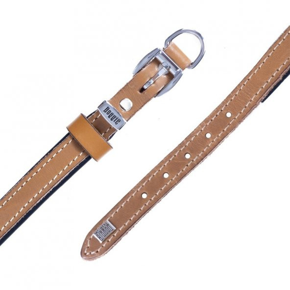 Doggie Konforlu Gerçek Deriden El Yapımı Köpek Boyun Tasması 1,5x25-30cm Camel - Resim 4