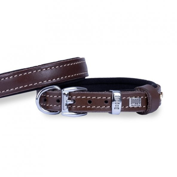 Doggie Konforlu Gerçek Deriden El Yapımı Köpek Boyun Tasması 1,5x20-25cm Kahverengi*