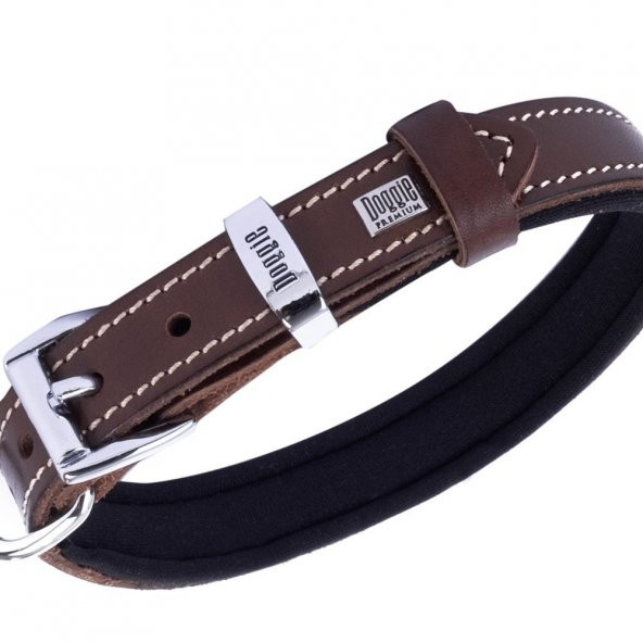 Doggie Konforlu Gerçek Deriden El Yapımı Köpek Boyun Tasması 1,5x20-25cm Kahverengi* - 2