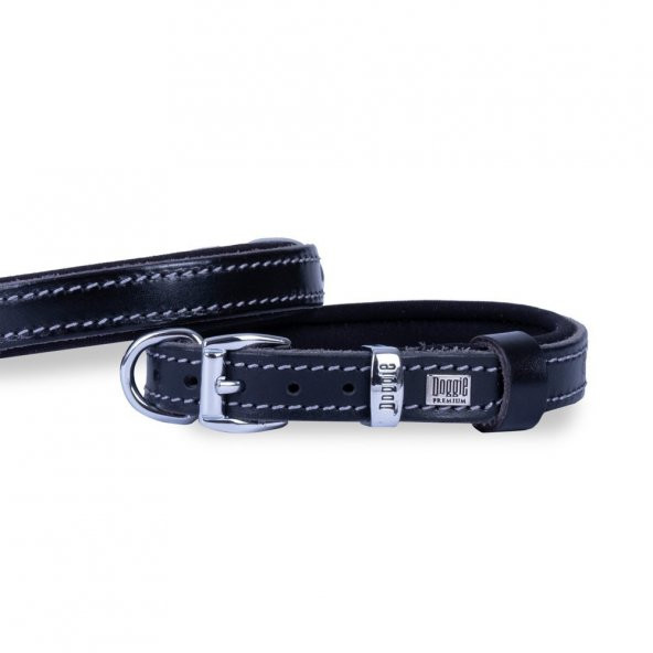 Doggie Konforlu Gerçek Deriden El Yapımı Köpek Boyun Tasması 1,5x20-25cm Siyah