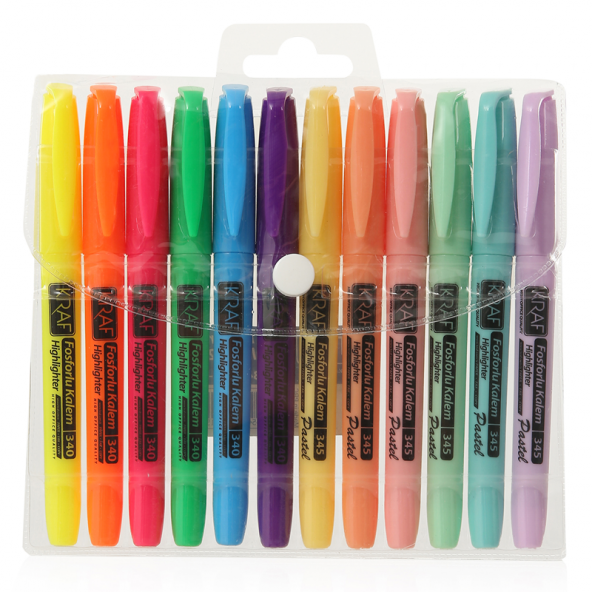 Kraf Fosforlu Kalem Tipi 340/345 12 Li ( 6 Pastel6 Parlak Renk) - 2