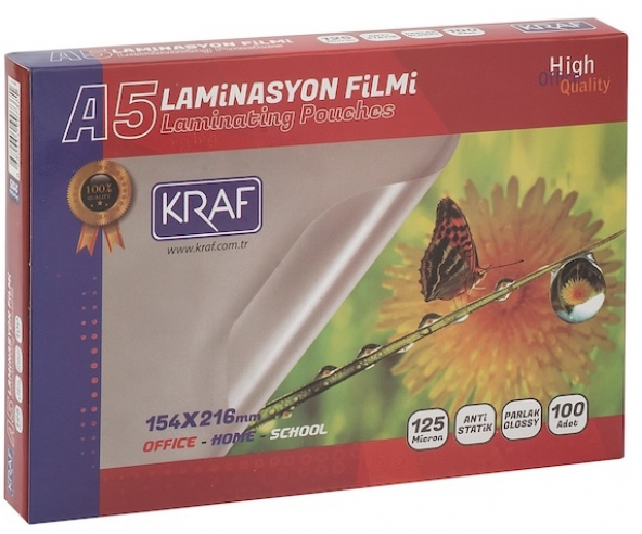 Kraf Laminasyon Pres Filmi A5 154x216 Mm 125 Micron 100'lük