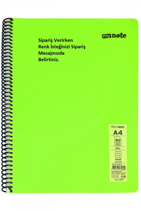 Mynote A4 Flex Pp Spiralli Plastik Kapak Defter 60 Yaprak Kareli