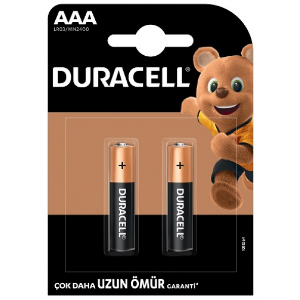 Duracell Alkalin AAA Uzun Ömürlü İnce Kalem Pil 2 li Paket