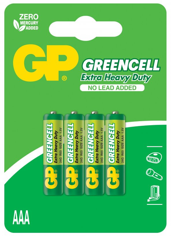GP Batteries Greencel R03 AAA Boy İnce Çinko Kalem Pil 4lü Paket