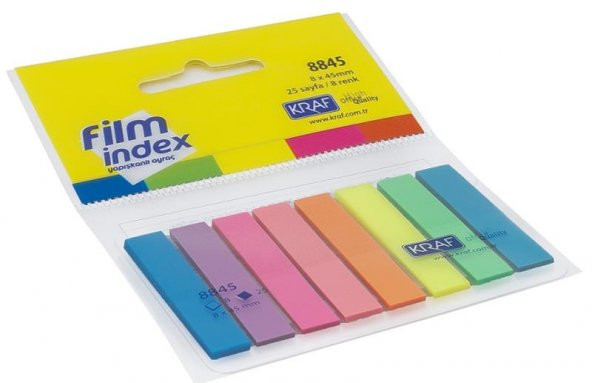 KRAF Plastik (PP) İndex 8 X 45 mm 8 Renk X 25 Syf.