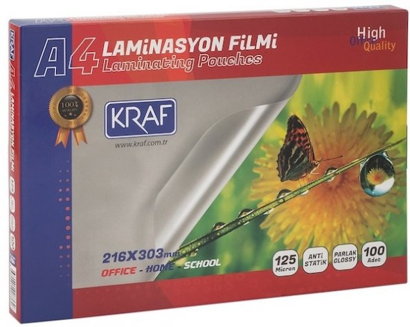 Kraf Laminasyon Pres Filmi A4 216X303 MM 125 Micron 100'lük