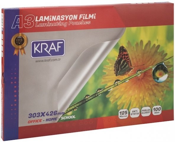 Kraf Laminasyon Pres Filmi A3 303X426 MM 125 Micron 100'lük