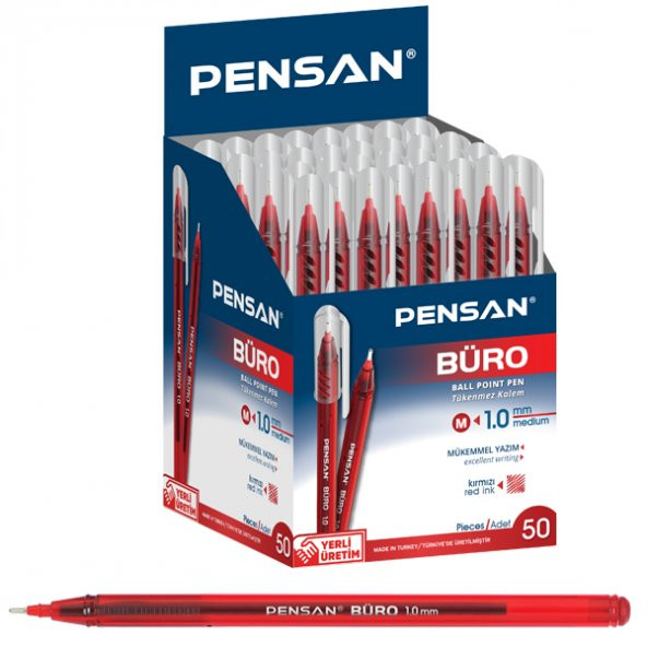 Pensan Kırmızı Tükenmez Kalem 1 MM. 50'lik Kutu 8692404904453 - 2
