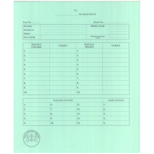 İmalat Adliye Dosyası 50li Paket Kaliteli Yeşil