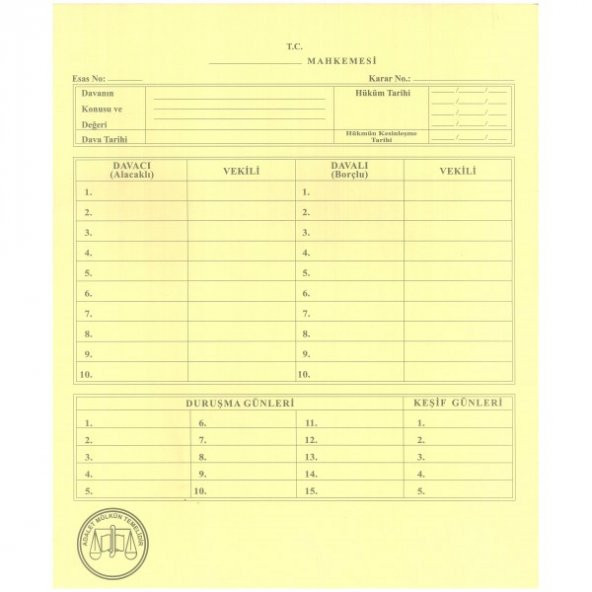 İmalat Adliye Dosyası 50li Paket Kaliteli Sarı