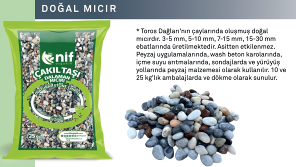 Mıcır-Çakıl Taşı 5-10mm-25 KG *60 adet 1 PALET Nif Organik Doğal Taş - Dalaman