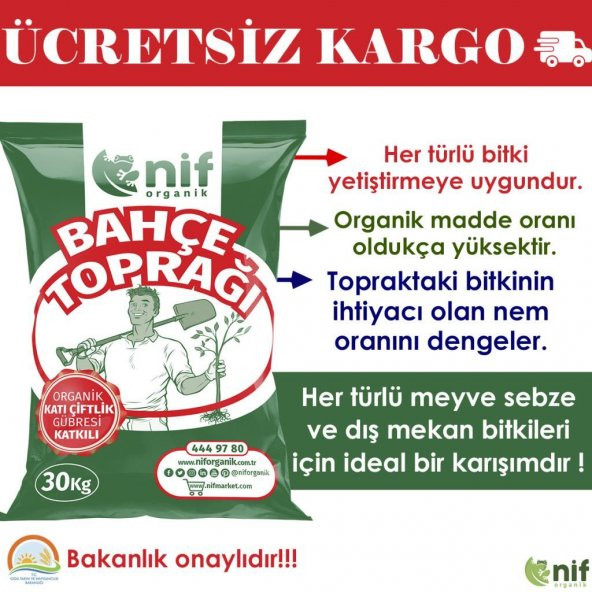 Nif Organik Bahçe Toprağı Gübreli Toprak 30 KG Organik Katı Çiftlik Gübresi Katkılı - 1