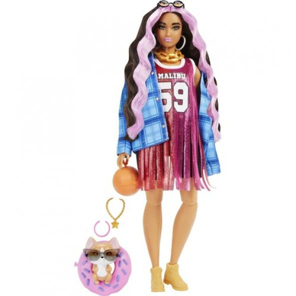 Barbie Extra - Ekose Ceketli Bebek, Hayvan Dostu Corgi Cinsi Köpek, 3 Yaş ve Üzeri HDJ46