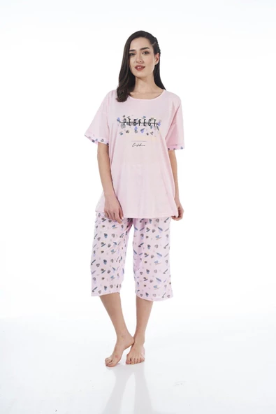 Estiva 22071 Kadın Viskon Kısa Kollu Kaprili Pijama Takım